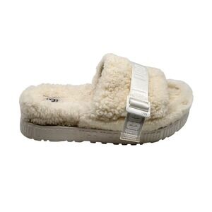 UGG Ribbon Fluff Yeah Ivory Slide Logo Platform Sheepskin Women Sandals Size 9‎
